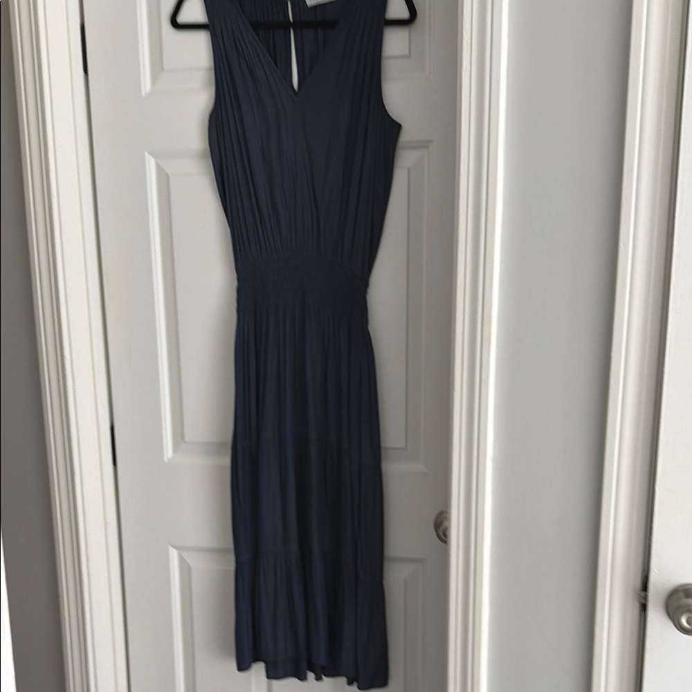 Ramy Brook Sleeveless Navy Midi Dress with V-Neck